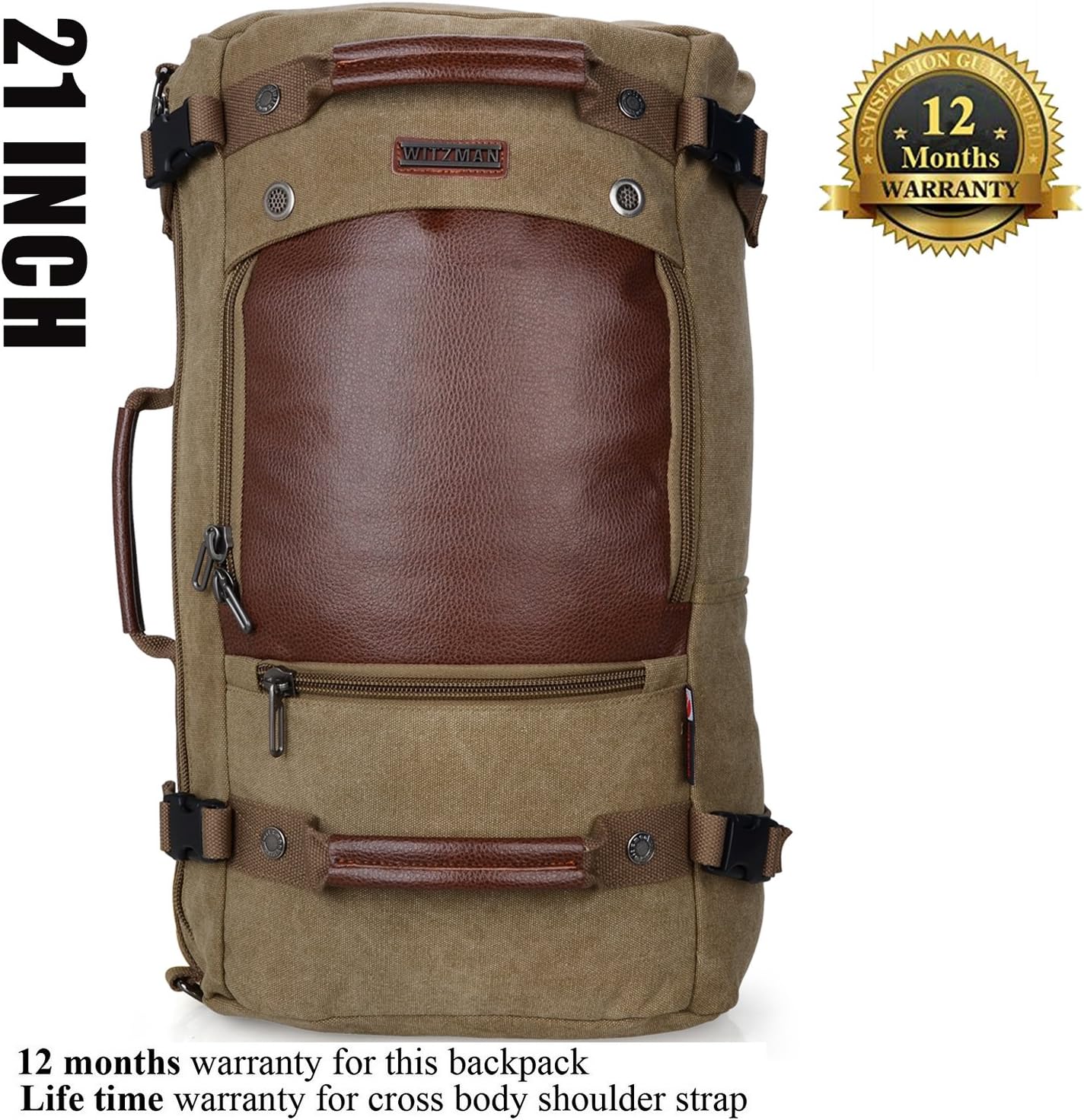 WITZMAN Travel Backpack for Men Women Carry on Luggage Backpack Canvas Rucksack Duffel bag with Shoe Compartment(A2021 Light Green) - Image 3