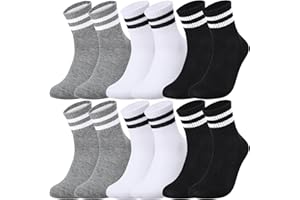 6 Pairs Kids Striped Crew Socks, Cotton Crew Athletic Sock Breathable Casual School Sports Socks with Retro Stripes