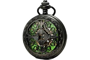 SEWOR Mens Luminous Dial Hand Wind Mechanical Pocket Watch with Brand Leather Gift Box (Stand Up Black)