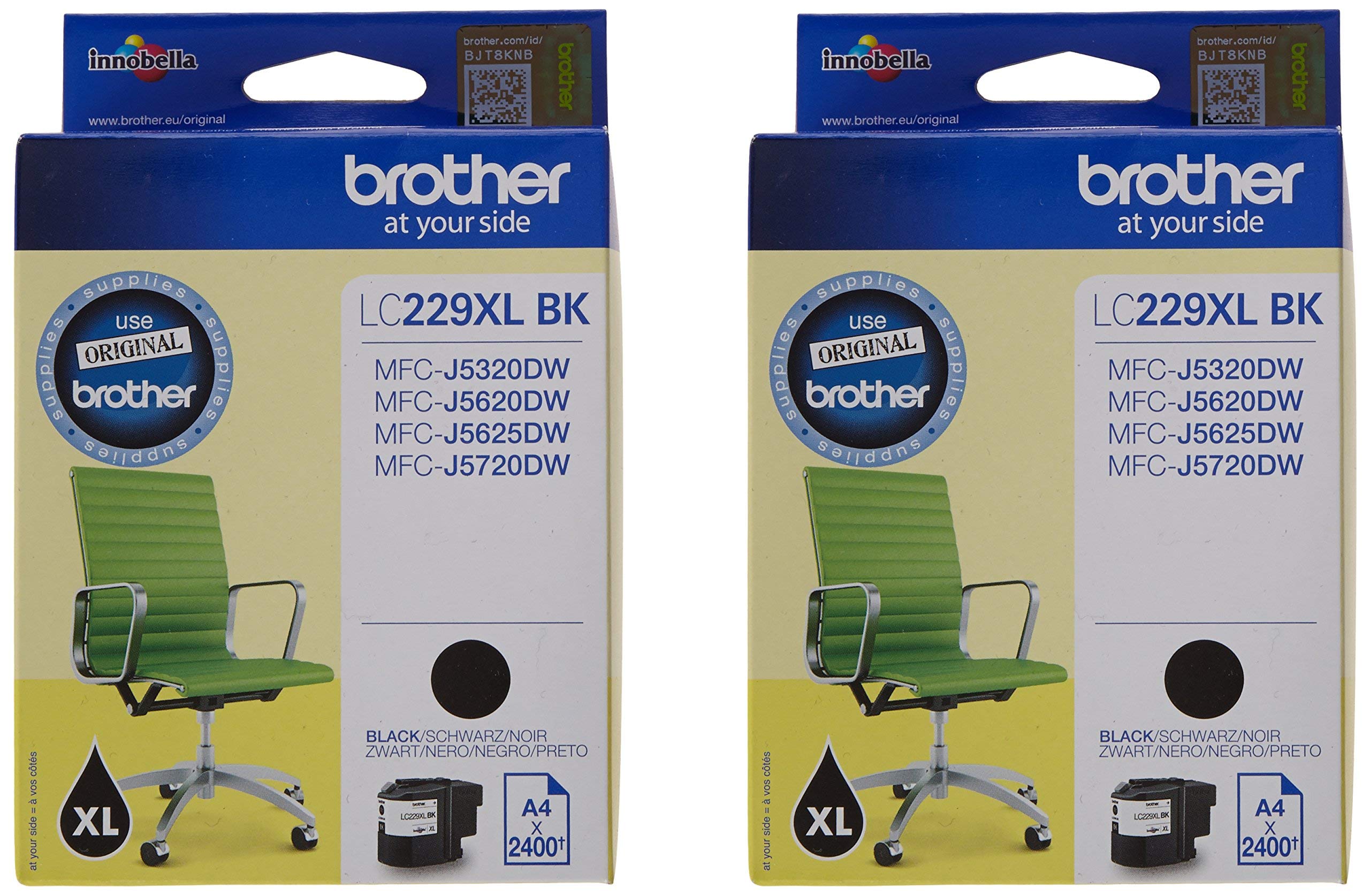 Brother LC-229XLBK Inkjet Cartridge, Black, Twin Pack, Super High Yield, Includes 2 x Inkjet Cartridges, Brother Genuine Supplies