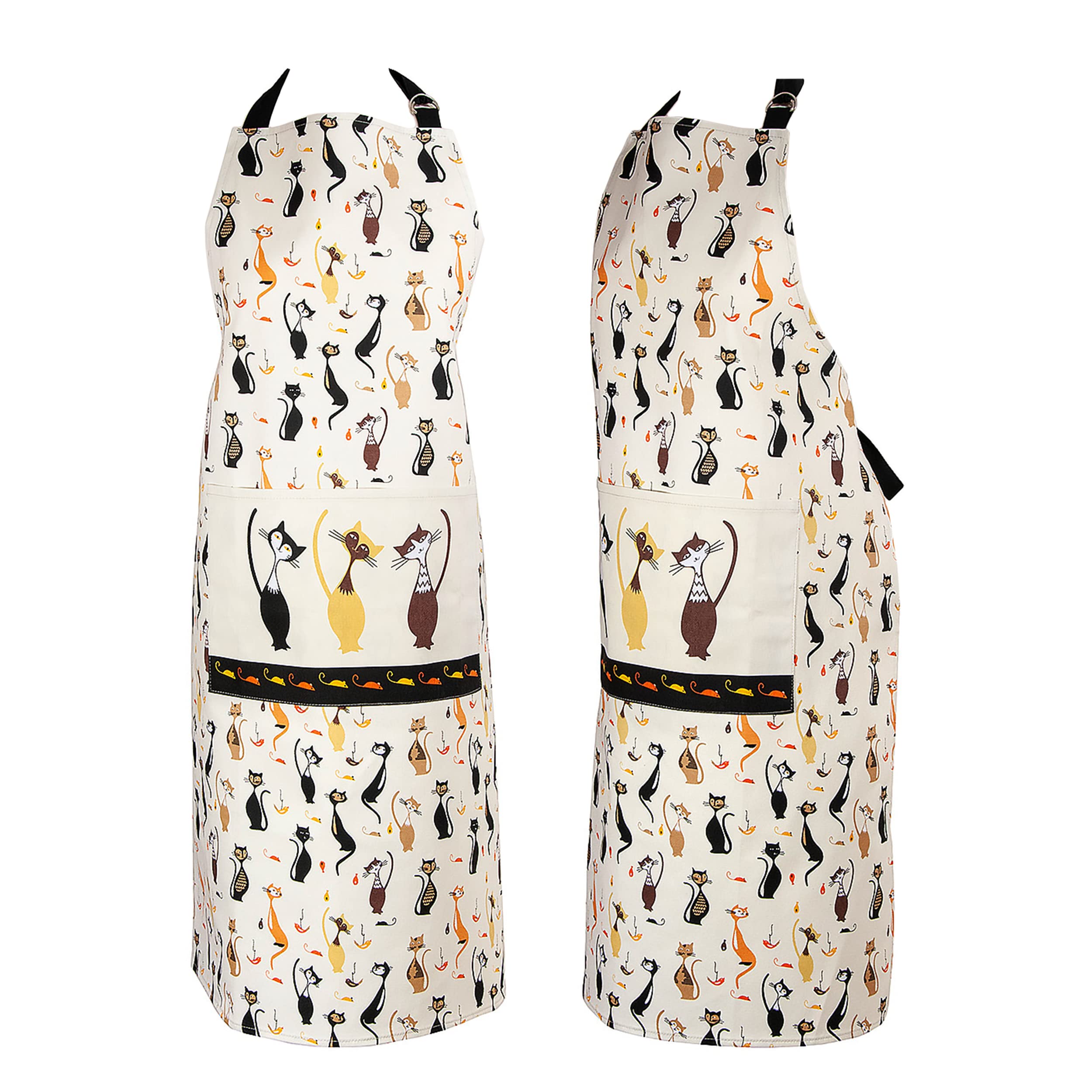 SPOTTED DOG GIFT COMPANY Cat Apron, Kitchen Cooking Apron with Pocket, 100% Cotton Adjustable, Black Cats Themed Gifts for Cat Lovers Women Men