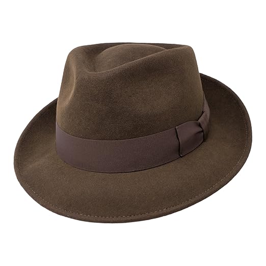 B&S Premium Doyle - Teardrop Fedora Hut - 100% Wollfilz - perfekt zum Reisen - was-serabweisend - Unisex