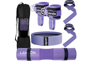 LAVVON 7Pcs-Barbell Pad Set for Hip Thrust - Squat Pad, Bench Press Workout Foam Weight Lifting Bar Cushion,Gym Accessories for Women with Bar Bad,with Gym Ankle Straps,Hip Resistance Bands,Lifting Strap