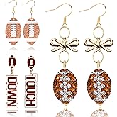 3 Pairs Football Earrings for Women Football Mom Game Day Earring Accessorie & Sports Jewelry