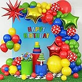 Red Blue Green Yellow Balloon Arch, Red Yellow Green Blue Balloon Garland with 4Pcs Star Foil Balloons for Birthday Baby Shower Cartoon Video Game Theme Party Decor