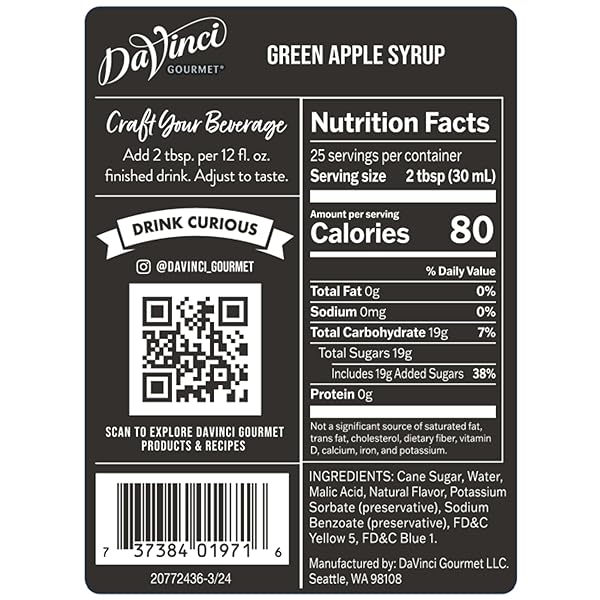 DAVINCI GOURMET GREEN APPLE SYRUP, 25.4 FLUID OUNCES (PACK OF 1)