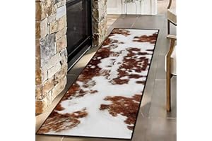 CRJMKS Western Cowhide Rug Hallway Runners, 3.3x10ft,Faux Fur Cowhide Print Machine Washable Non Skid Runner for Bedroom Bath