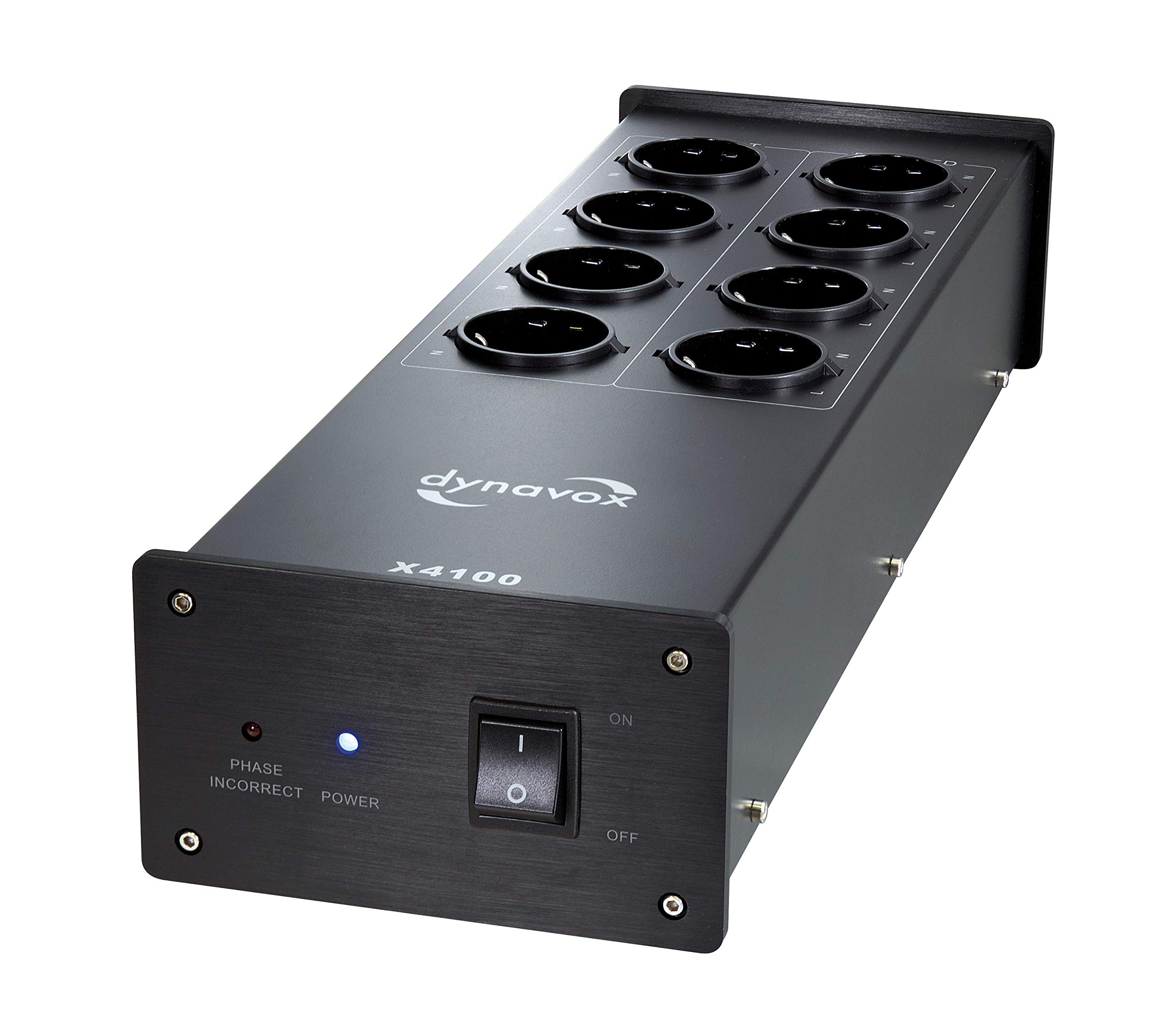 Dynavox Hi-fi line filter X4100B, multi-socket with 8 slots, with LED indicator light for correct phase position, black