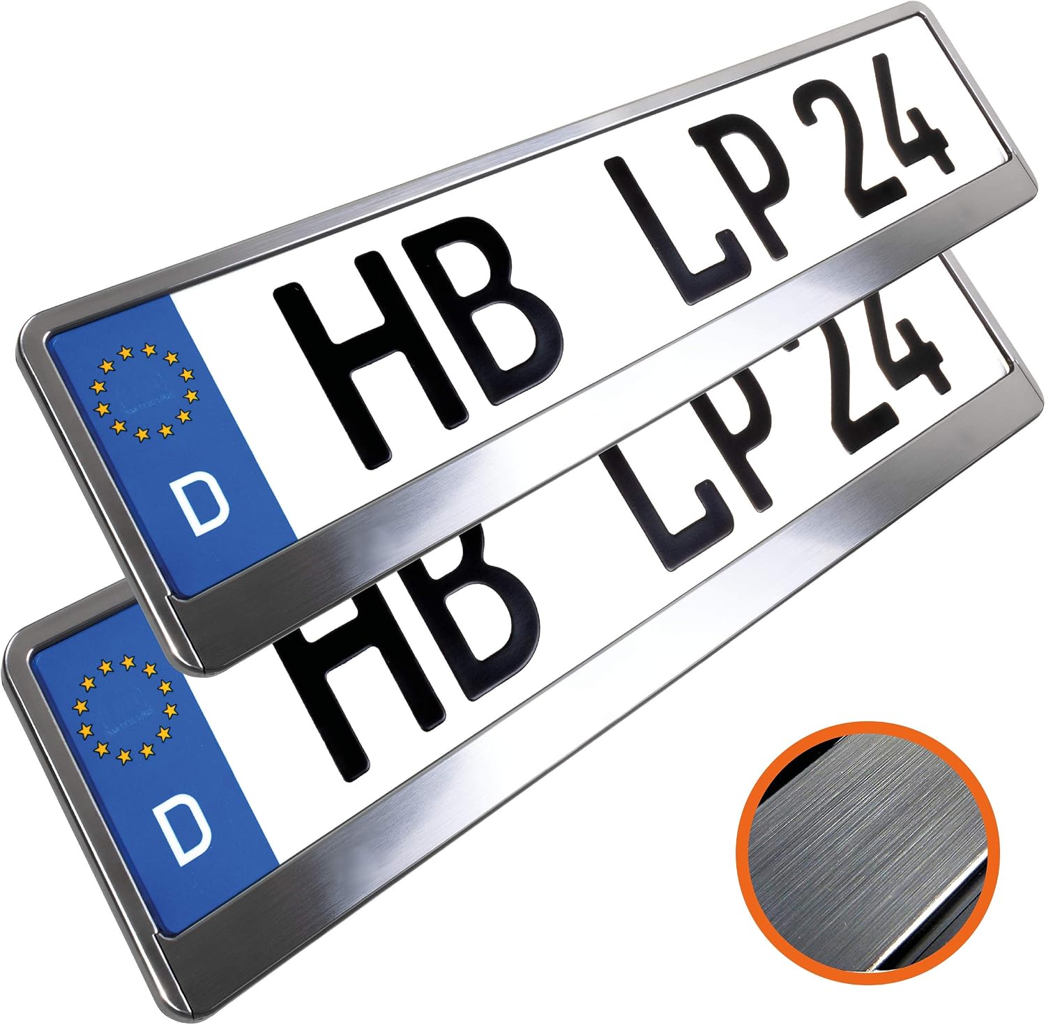 2x Number Plate Holder for Car, License Plate Holder, Chrome brushed, for UK Registration Plates, 520 x 110 mm, 8 Screws