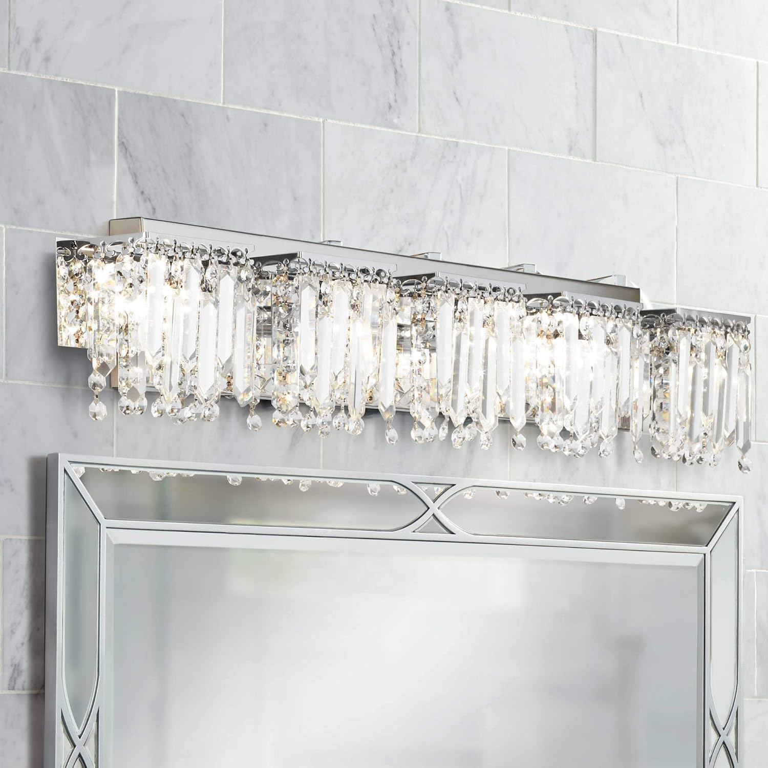 Hanging Crystal Modern Wall Light Chrome Hardwired 42 1/2