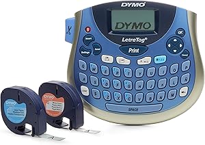 DYMO LetraTag LT-100T Plus Compact, Portable Label Maker with QWERTY keyboard (1733013),Silver/Blue