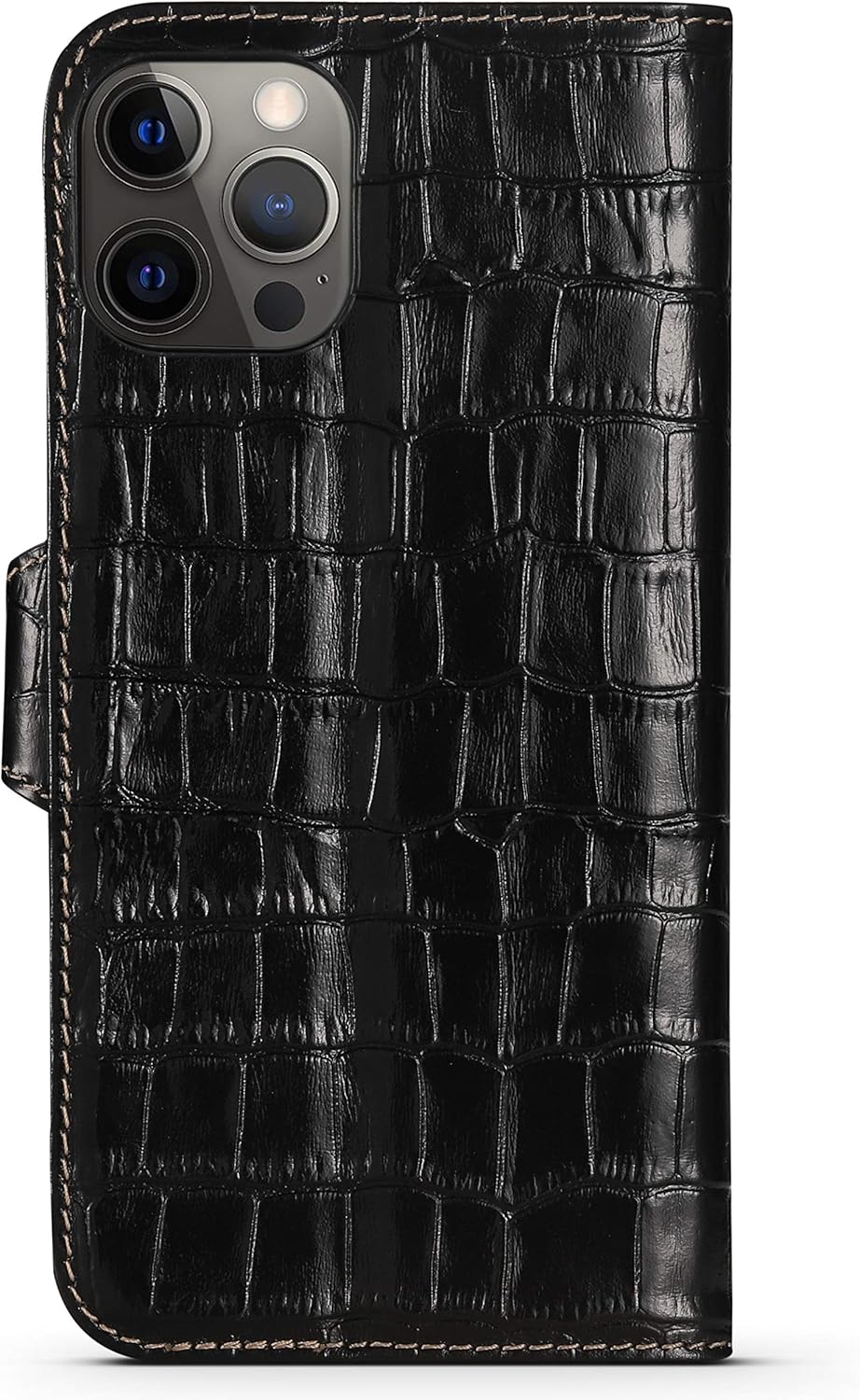 nincyee Genuine Leather Wallet Case for iPhone 12 Pro Max,Classic Crocodile Pattern Real Leather Flip Stand Case Cover with Card Slot Black - Image 3