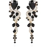 VANGETIMI Fashion Rhinestone Statement Drop Dangle Earrings Long Colorful Crystal Bridal Wedding Teardrop Chandelier Earrings for Women Prom Pageant