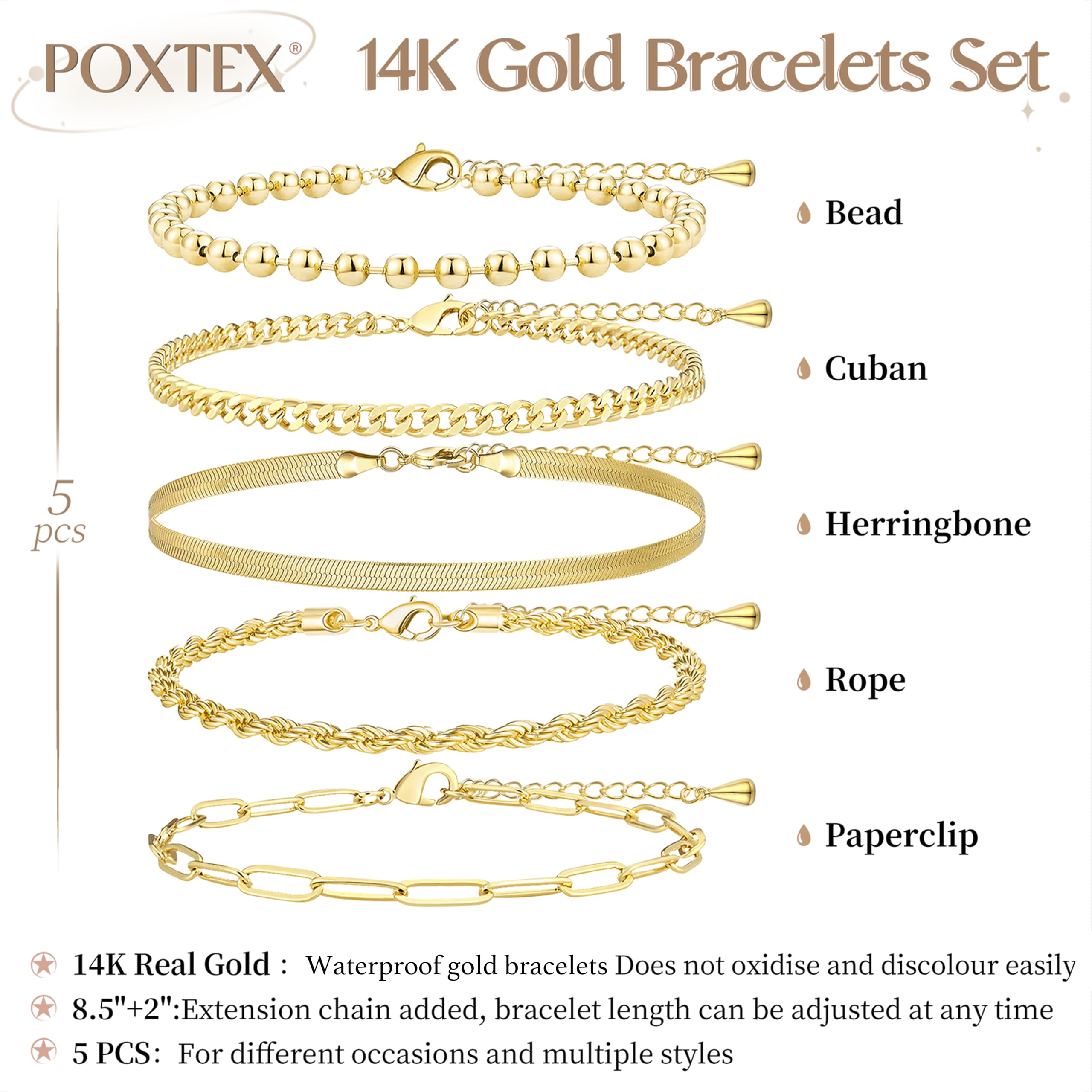 Poxtex Gold Bracelets for Women,Dainty Bracelets Set for Women Trendy, Gold Bracelets Stack With Beaded, Cuban, Paperclip, Heart, Snake, Rope, Pearl, Cross, Hand Chain, Silver Jewelry Gifts for Women