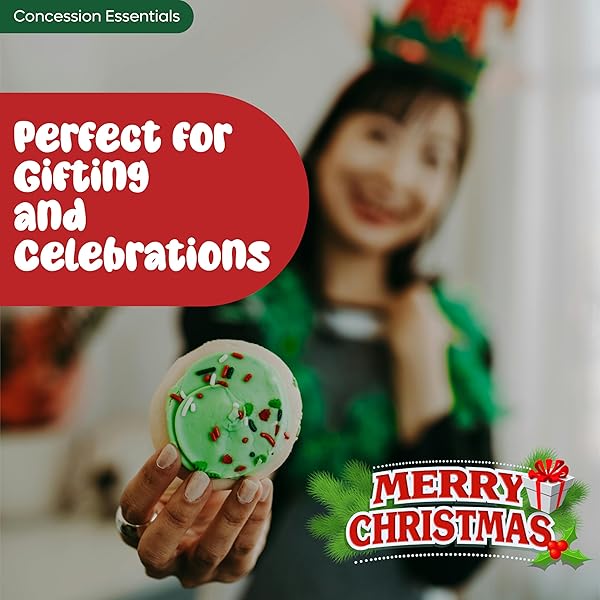 CONCESSION ESSENTIALS CHRISTMAS SPRINKLES, 1LB CONTAINER, RED, GREEN, WHITE COLORS