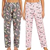 ENJOYNIGHT 2 Pack Womens Flannel Pajama Pants Lounge Plaid Sleep Bottoms with Drawstring