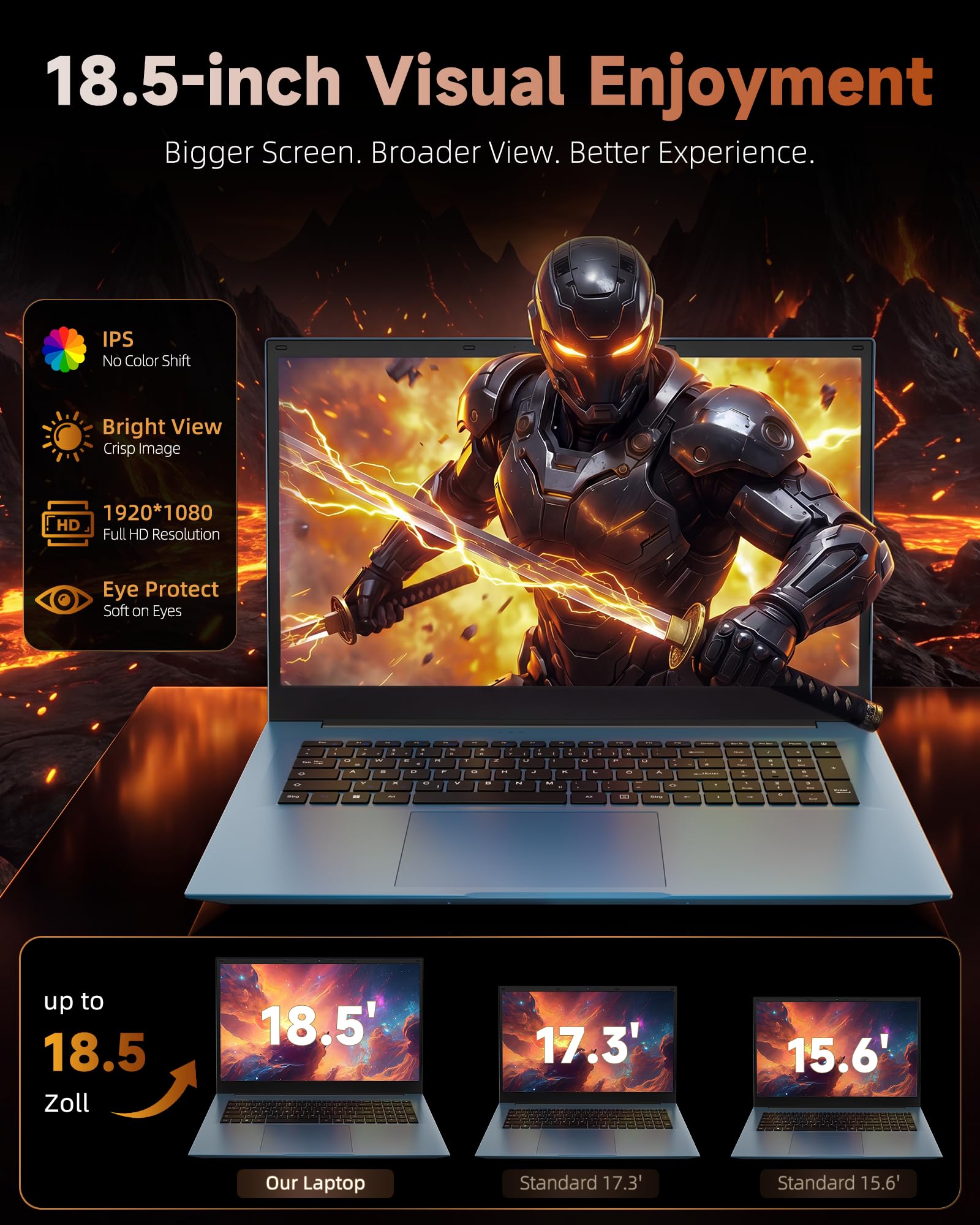 Liuord Laptop 18,5 Zoll FHD Display, 16GB RAM 256GB SSD AI-Unterstützung, Core I3, WiFi 6, Vollfunktions Type-C, Deutsche Tastatur Ideal für Studium, Homeoffice und Business 3