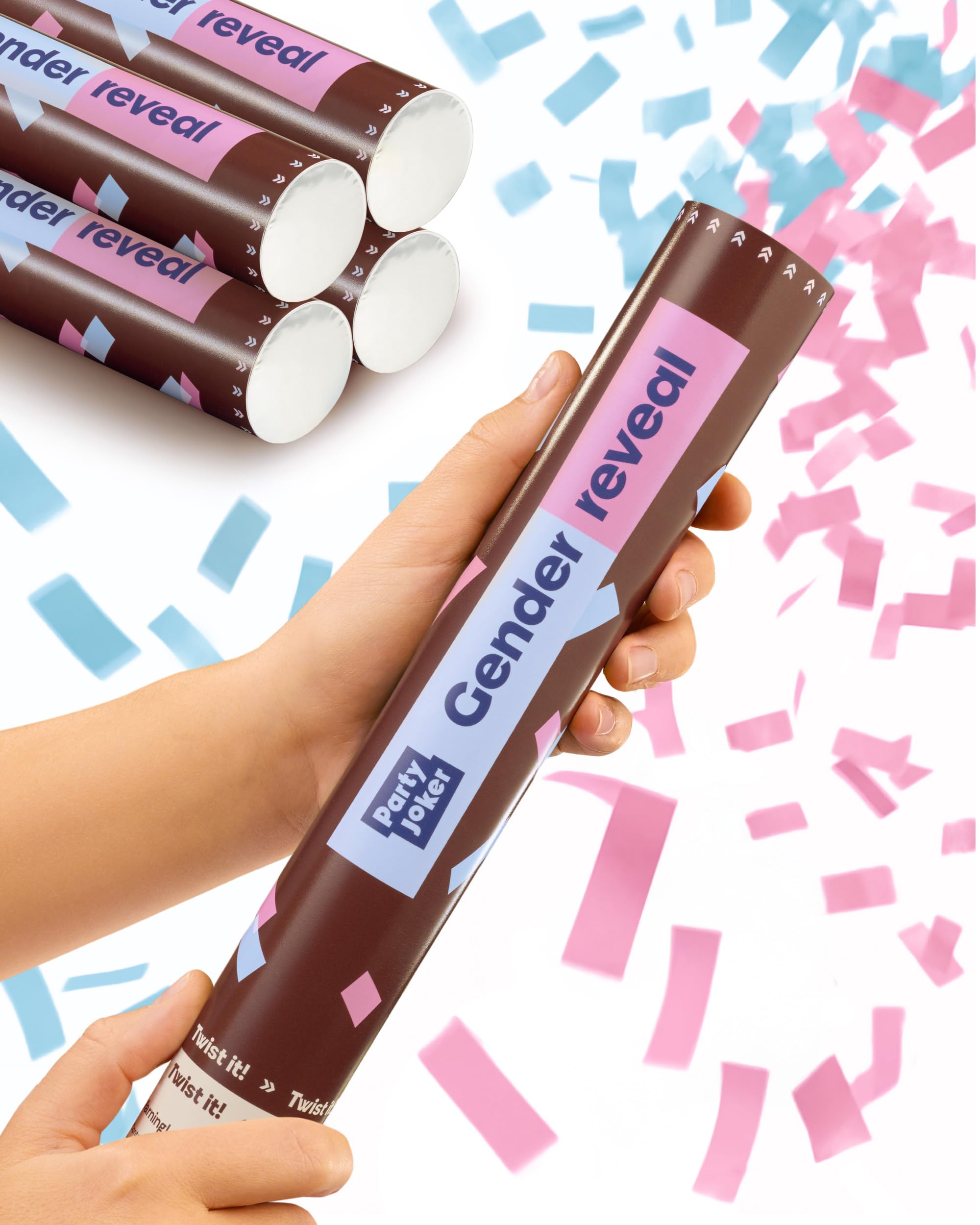Partyjoker Gender Reveal Cannon Confetti - 2 Pink & 2 Blue - Biodegradable FSC® Confetti - Simple & Safe to Use for Gender Reveal Parties