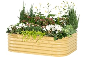 Vego garden Aluzinc Raised Garden Bed Kits, 17" Tall 6 in 1 Modular Metal Raised Planter Bed for Vegetables Flowers Patio Ground Planter Box, Sunlit Oak