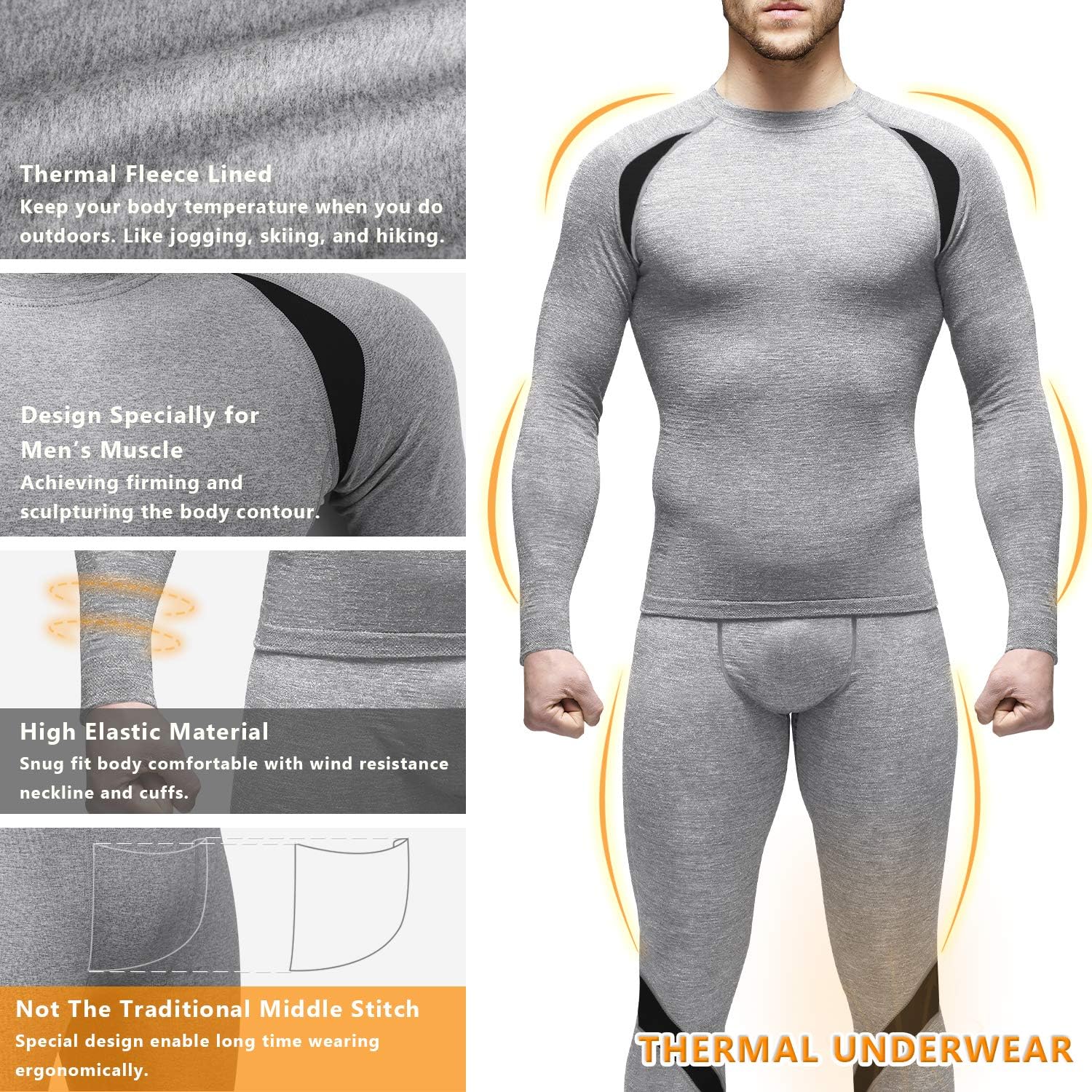 Men's Thermal Top and Bottom Set Underwear Long Johns Base Layer with Soft Fleece Lined at  Men’s Clothing store