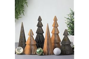 Watersay 6 Pcs Glitter Gold Christmas Tree Honeycomb Centerpiece Minimalist 3D Paper Trees Centerpiece Modern Christmas Decor Rustic Reusable Table Decoration for Home Decor Xmas Gift