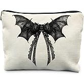RYYCDOI Halloween Coquette Lace Bow Bat Cosmetic Bag - Gothic Black, Girly Makeup Pouch