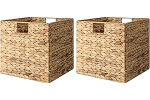 StorageWorks Rectangular Wicker Storage Baskets, Water Hyacinth Basket with Lining, Large Baskets for Cube Storage, 2-Pack