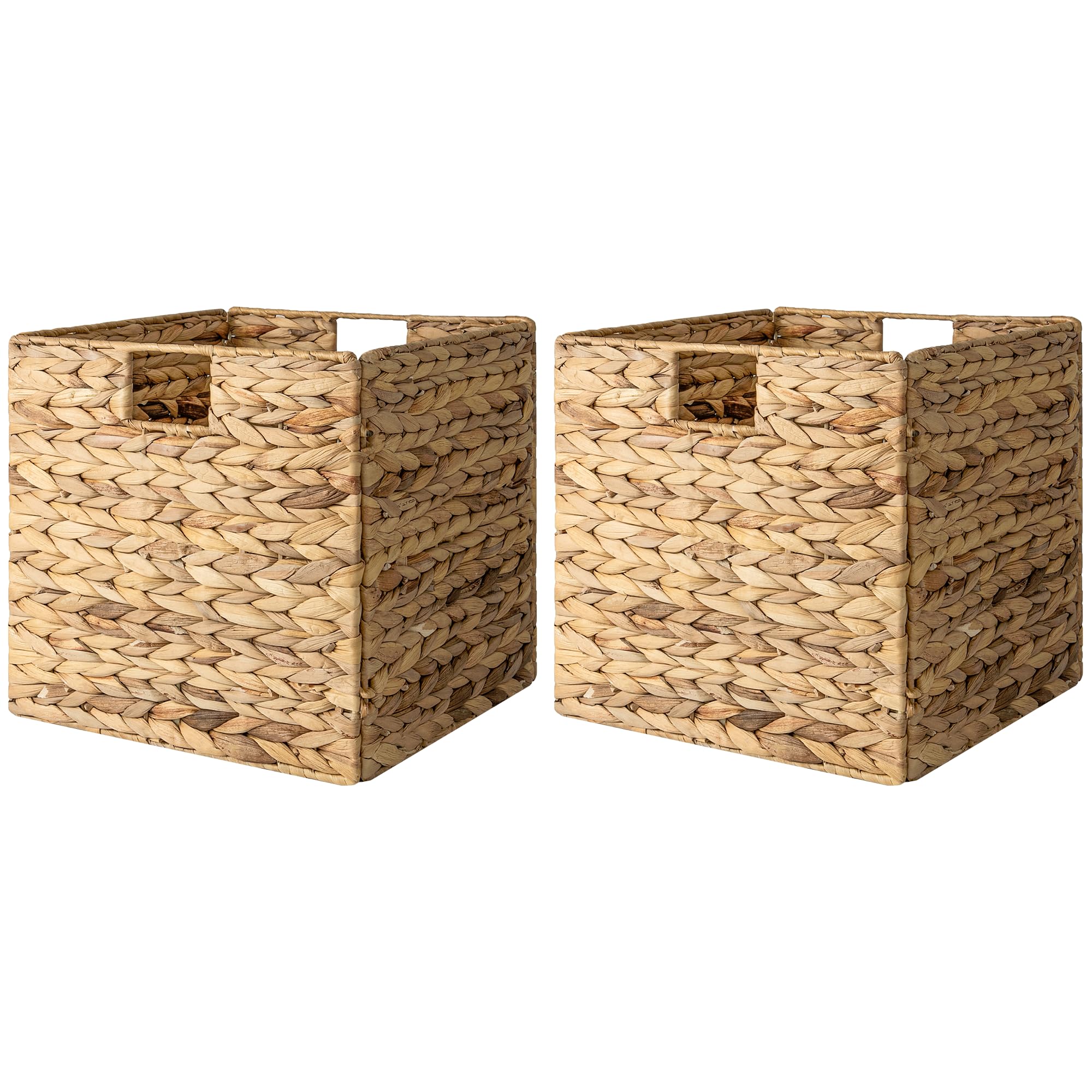 Photo 1 of StorageWorks Wicker Baskets for Storage with Liners, Water Hyacinth Storage Baskets for Organizing, Handwoven Wicker Storage Cubes, Large, 2 Pack