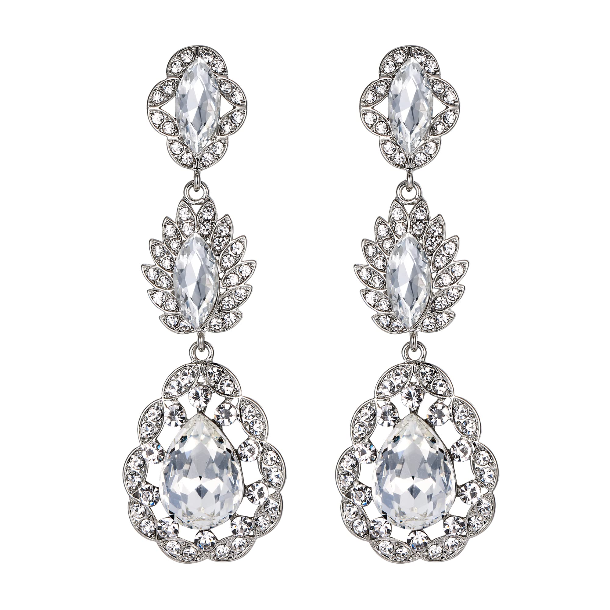 EVER FAITH Bride Wedding Jewelry Austrian Crystal Art Deco Marquise Leaf Teardrop Dangle Earrings for Prom