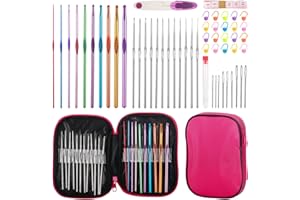 MECHEER Crochet Hooks Set, 54 Pack Crochet Needles Set Crochet Kits for Beginners, Ergonomic Crochet Hooks Kit with Storage Case, Knitting Needles, Hand Craft Knitting Accessories for Crocheters