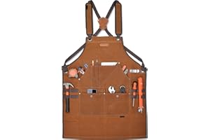 WELKINLAND 16-Pockets Waxed-Canvas Tool Apron, Heavy-Duty Woodwork Aprons, Fully-Adjustable Carpenter Apron, 34" x 27" Blacks