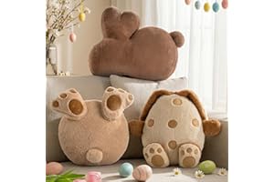 Lanpn Easter Shaped Throw Pillows Set of 3, Light Brown Egg with Feet Dark Brown Bunny Speckled Soft Velvet Egg with Ears and