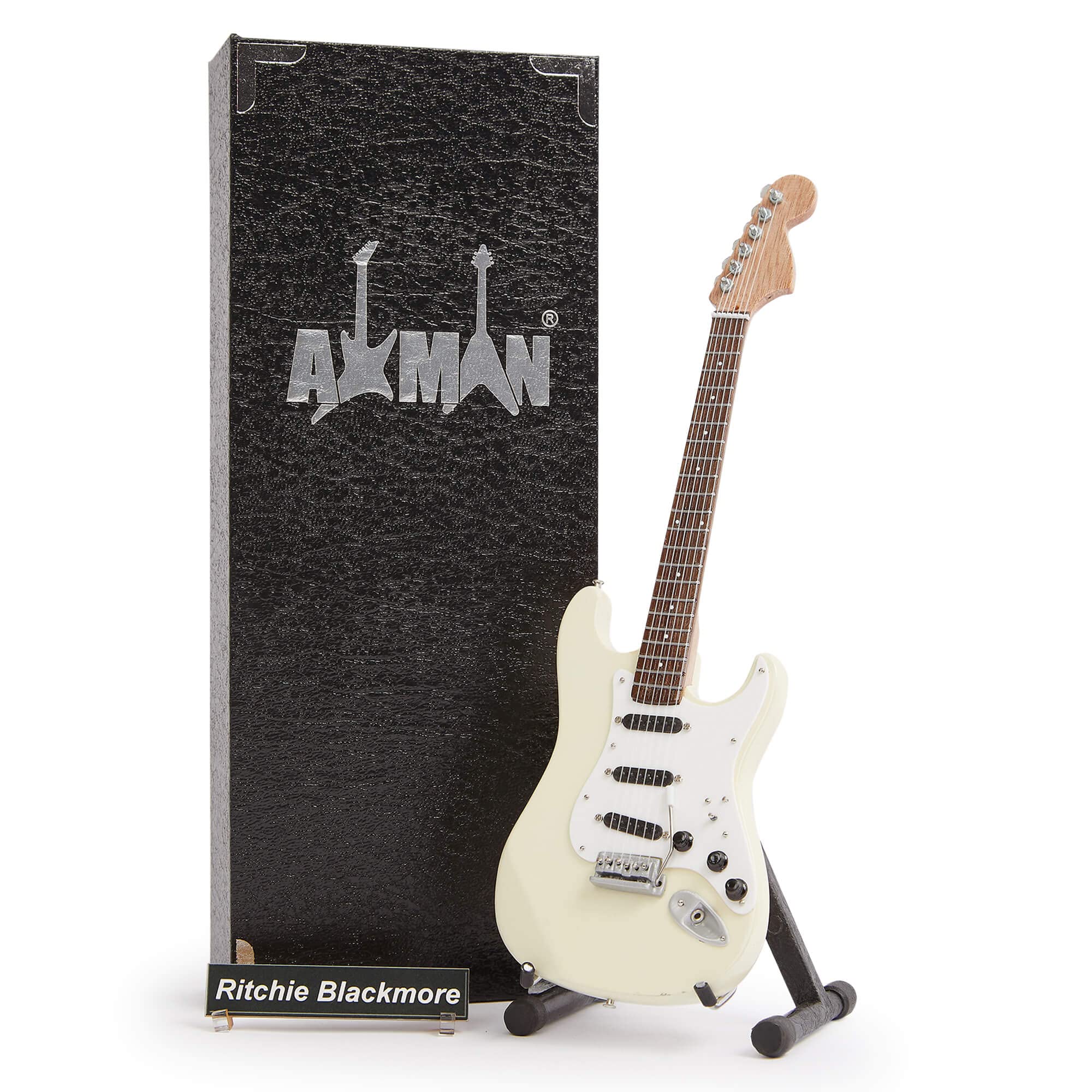 Ritchie Blackmore (Deep Purple) Miniature Guitar Replica - Music Gifts - Handmade Ornamental 1/4 Scale - Includes a Display Box, Name Tag and Miniature Guitar Stand
