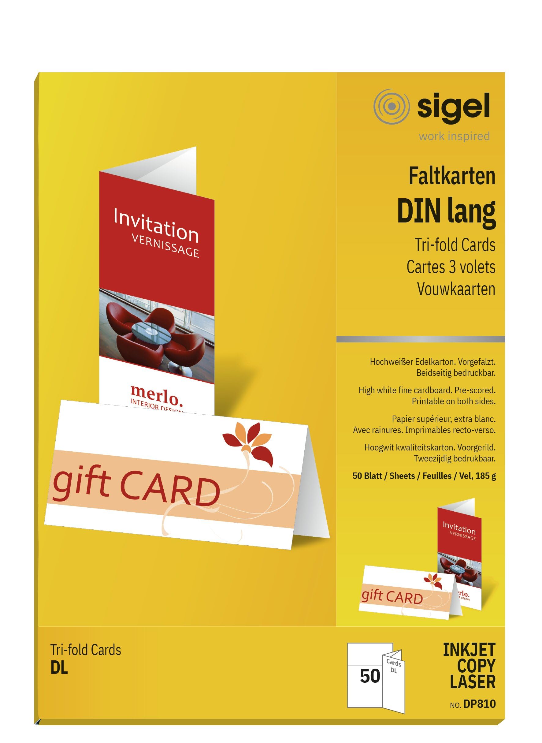 SIGEL DP810 Greeting Cards, DL (A4) , 50 sheets equal to 50 Pieces