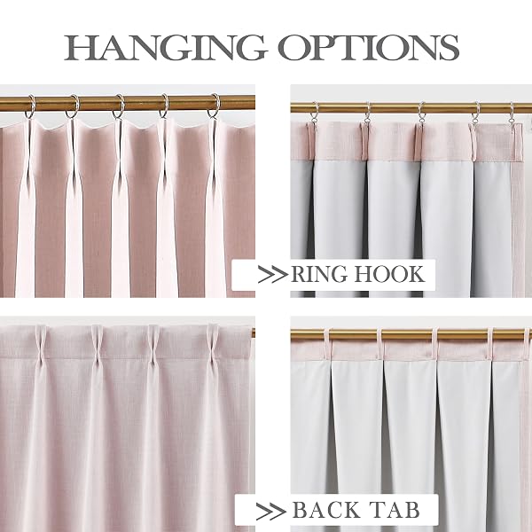 102 INCHES SOFT PINK PINCH PLEATED FULL BLACKOUT CURTAINS LINEN BLEND ROOM DARKENING WINDOW CURTAINS FOR LIVING ROOM BEDROOM THERMAL INSULATED PINCH PLEAT DRAPES BACK TAB WITH HOOKS 40″ W X 102″ LX2
