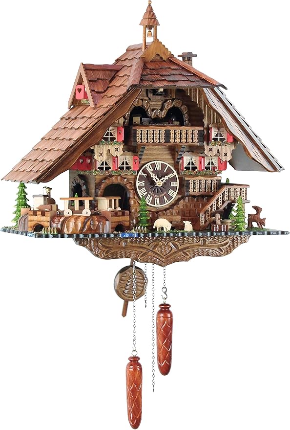 Eble 25592 Cuckoo Clock Real Wood Battery Operated Quartz Movement