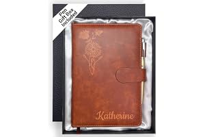 Personalized Leather Journal with Gifts Box & Pen, Custom Notebooks Diary with Engraved Birth Flower Name, Birthday Gifts for Women, Christmas Office Gift for Bridesmaid Students Teacher Mom Friend