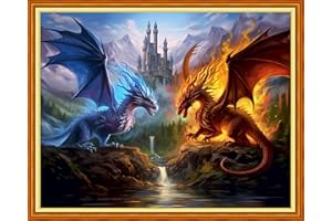 Dimensean Stamped Cross Stitch Kits Full Range of Embroidery Patterns Starter Kits for Beginners Adult or Kids DIY Cross Stitches Needlepoint Kits 11CT-Water Fire Dragon 16x20 inch