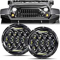LED Headlight for Wrangler AAIWA 7 inches Round LED Headlights 75W Headlamp with Daytime Running Light DRL High Low Beam comp