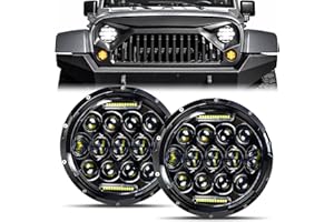 LED Headlight for Wrangler AAIWA 7 inches Round LED Headlights 75W Headlamp with Daytime Running Light DRL High Low Beam comp