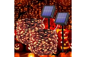 LEZONIC Solar Halloween Lights Outdoor,2 Pack Total 240LED Solar Lights Outdoor Waterproof 24M/80Ft 8 Modes Outdoor Copper Wire Solar Fairy Lights Patio Decor Lights,Yard,Porch Hanging Lights (Orange)