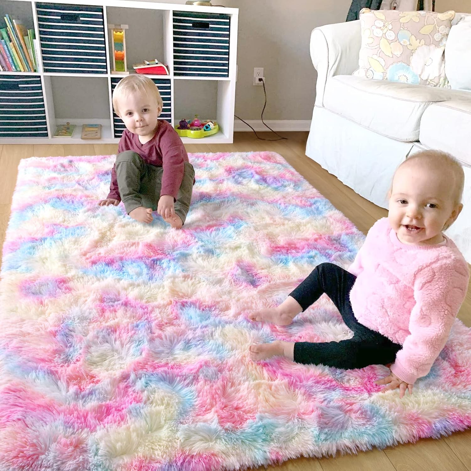 Rugs, Pads & Protectors - Ompaa Soft Fluffy Rainbow Kids Rug for Girls Bedroom Carpets, 4x6 Feet, Pastel Unicorn Room Decor, Kawaii Tie Dye Rugs for Teens Dorm Aesthetic, Shaggy Nursery Area Rug for Baby Toddler Princess Room