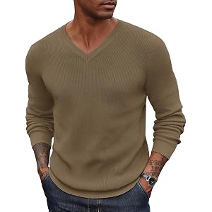 COOFANDY Men V Neck Dress Sweater Knit Long Sleeve Casual Slim Fit Pullover Sweater