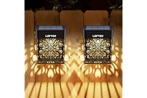 LOFTEK Solar Deck Lights, 2 Pack Solar Fence Lights, Outdoor Patio Decorative Light, Dusk to Dawn, Waterproof, Fence Post Light for Railing, Garden, Backyard, Stair, Step, Camping, Warm White