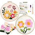 Pllieay 2 Set Punch Needle Embroidery Starter Kits Include Instructions, Punch Needle Fabric with Pattern, Yarns, Embroidery Hoops for Rug-Punch & Pinch Needle