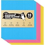 AIDEA Dish Cloth Swedish - Pack of 10, Cellulose Sponge Cloths, Absorbent Friendly Reusable Dish Rags, Dishcloths for Kitchen