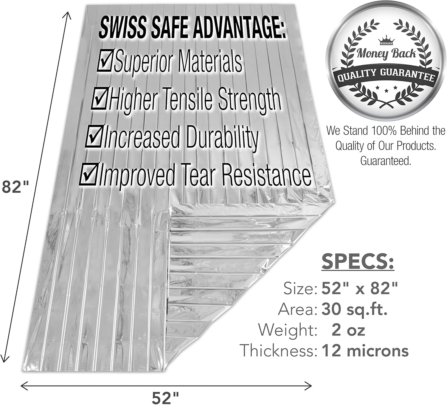 Swiss Safe Emergency Mylar Thermal Blankets, Designed for NASA, Outdoors, Survival, First Aid, Silver, 10 Pack: Kitchen & Dining