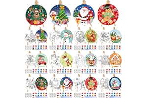 Supervitae 72 Piece Christmas Round Pre Drawn Canvas Kit 8" Paint and Sip Kit for Adults Painting Party Pre Printed Canvas DIY with with Pictures Paints Easels Brushes for Party Gifts