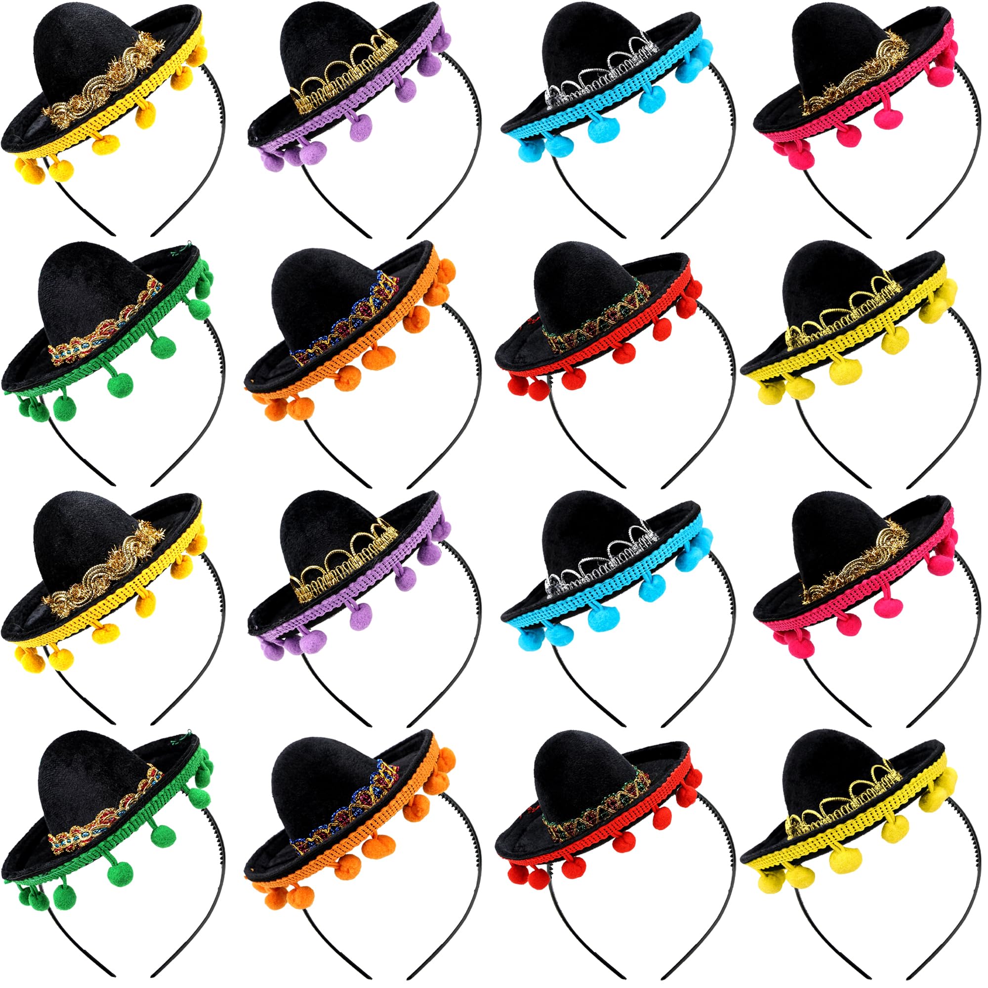 Swakuta 16 Pcs Fabric and Straw Sombrero Headbands Cinco De Mayo Fiesta Sombrero Headband for Mexican Theme Party Decorations Luau Event Fun Fiesta Hat Party Supplies Photo Props