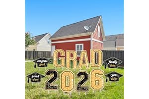 Graduation Decorations 2026 Grad Yard Signs - 15" Black and Gold Waterproof Outdoor Lawn Decor